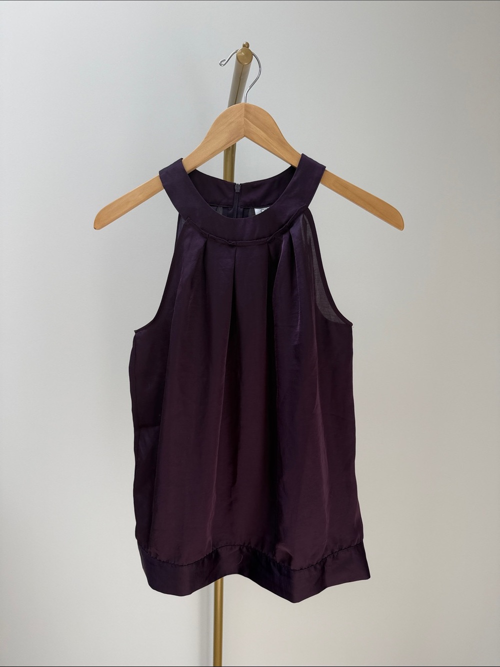 Calvin Klein Plum Purple Halter Pleated Blouse Top XS